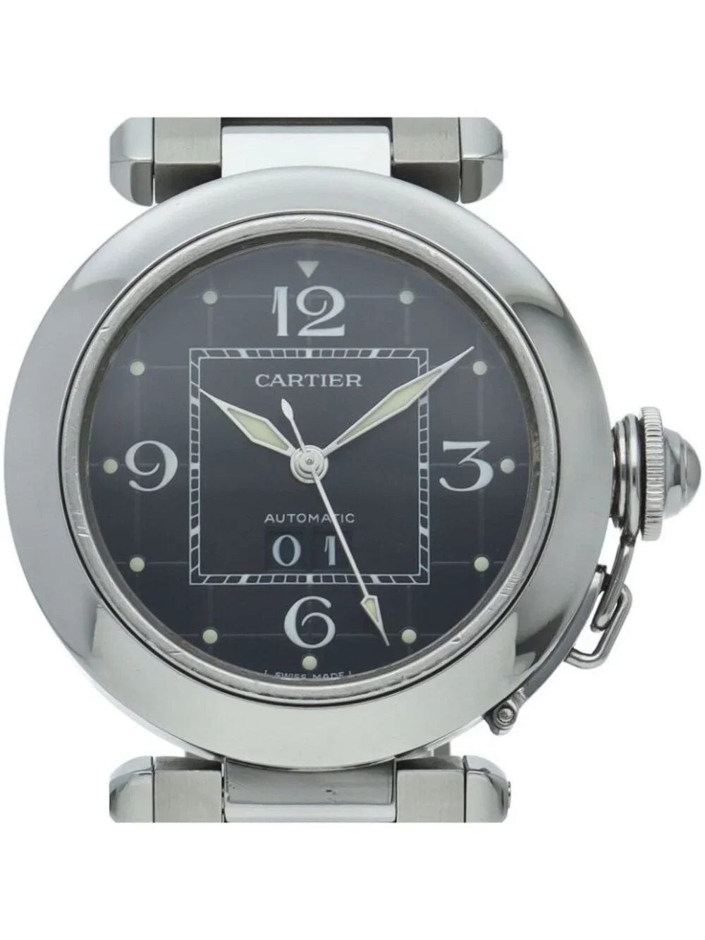Cartier Pasha C Big Date Watch Box SS Black Polished